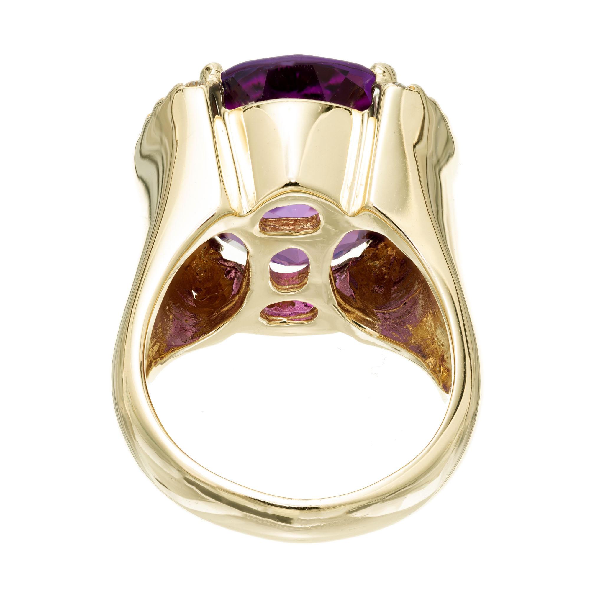 Women's 12.31 Carat Amethyst Diamond Yellow Gold Cocktail Ring