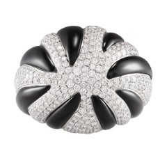 12.31 Carat Black Onyx Diamond 18 Karat White Gold Bombe Dome Cocktail Ring