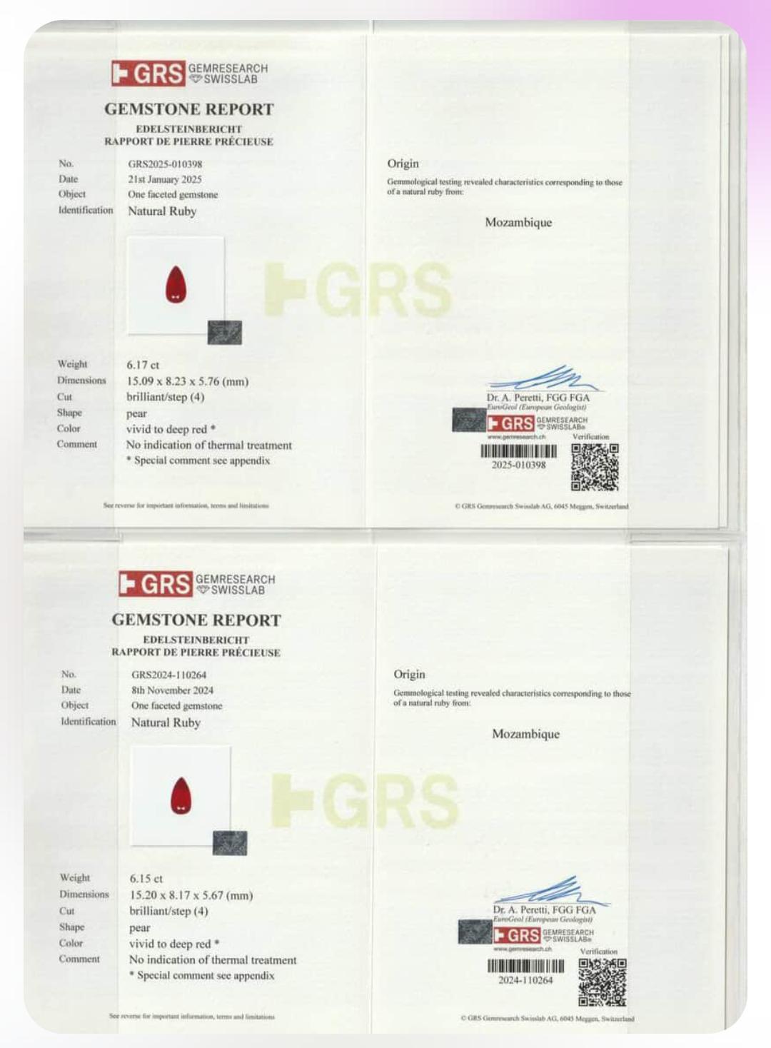Contemporaneo 12,32 carati di rubini non riscaldati certificati GRS di origine mozambicana in vendita