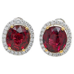 12.32 Carat Ruby Round Diamond White and Yellow Gold Earrings