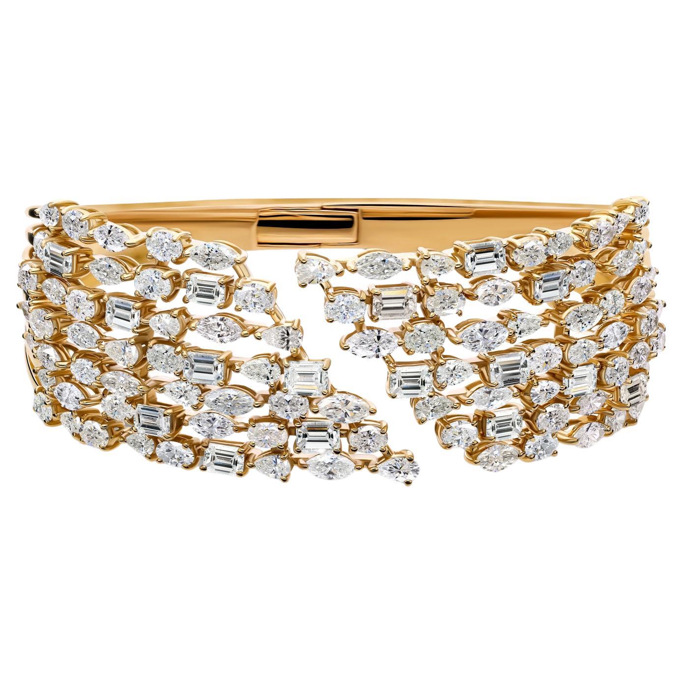 12.32 Carat SI Clarity HI Color Diamond Cuff Bangle Bracelet 9 Karat Yellow Gold