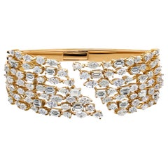 12.32 Carat SI Clarity HI Color Diamond Cuff Bangle Bracelet 9 Karat Yellow Gold