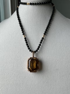 123.24 Carat Emerald Cut Citrine 14k Rose Gold Pendant Retro 1940s