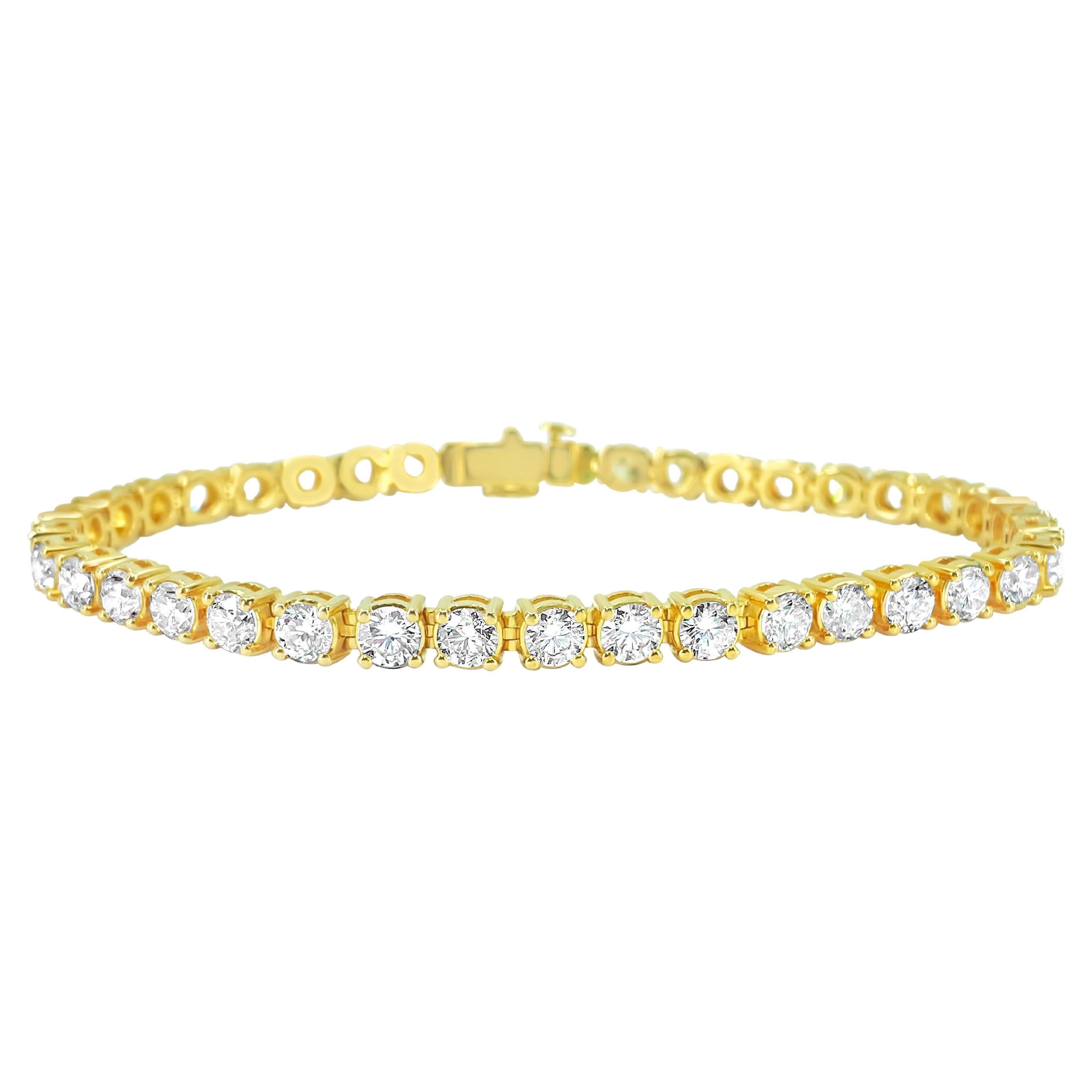 12.33 Carat Diamond Tennis Bracelet in 14k Gold For Sale