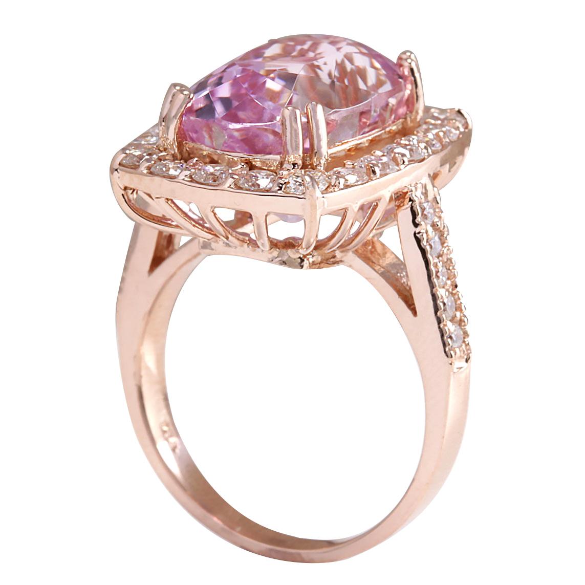 Oval Cut Natural Kunzite Diamond Ring In 14 Karat Rose Gold  For Sale