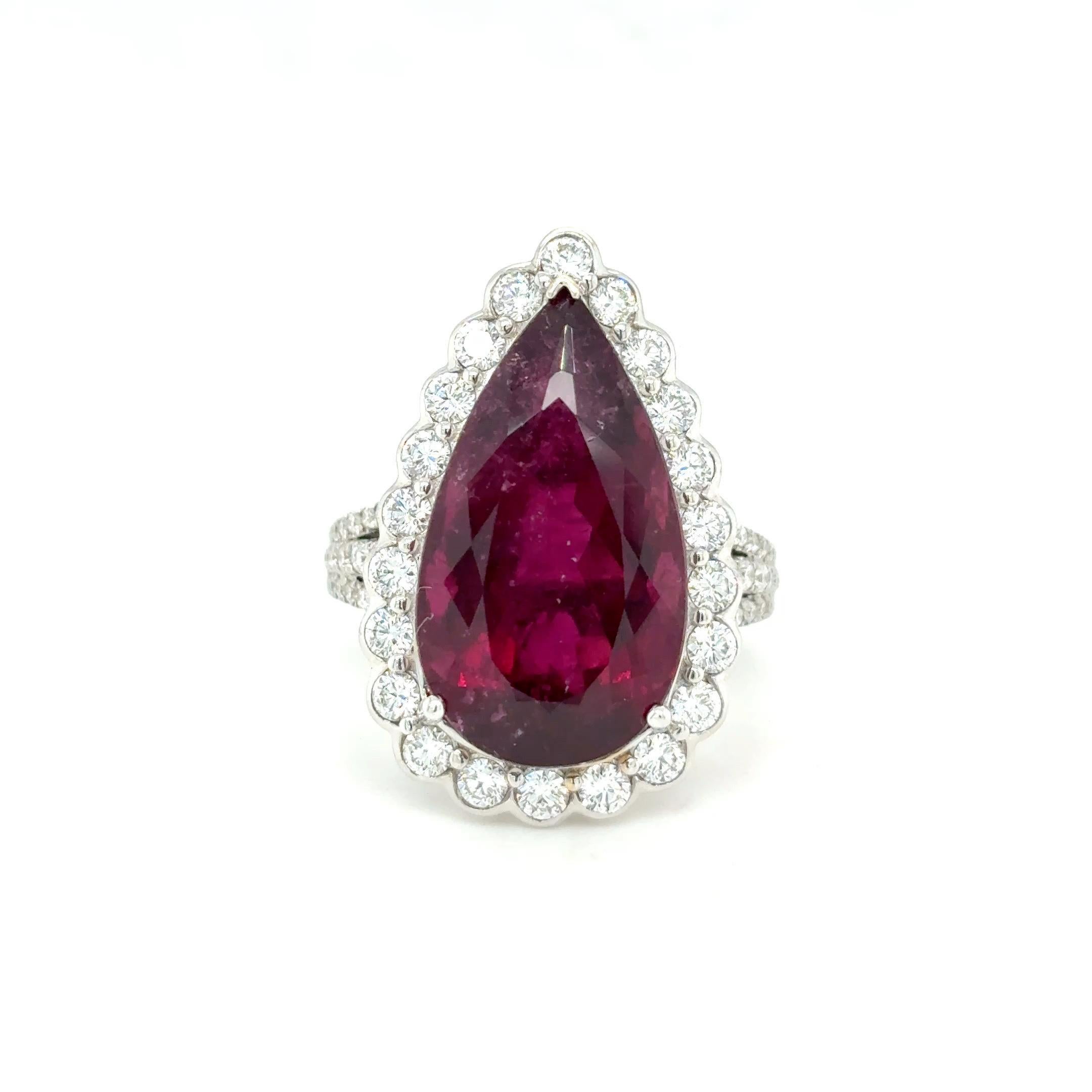 Anillo de cóctel con diamantes y turmalina rubelita talla pera de 12,33 quilates en venta 11