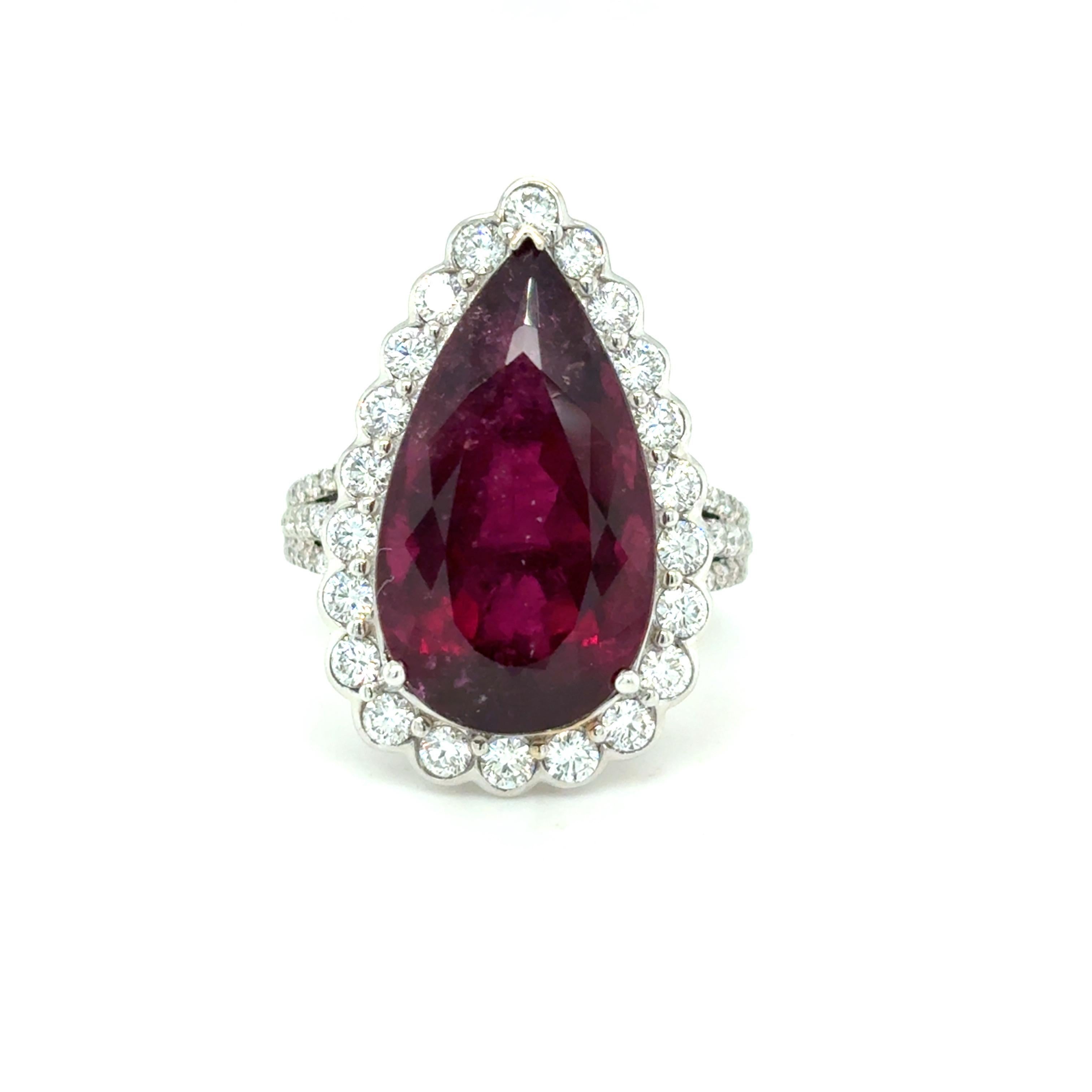 Anillo de cóctel con diamantes y turmalina rubelita talla pera de 12,33 quilates en venta 12