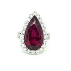 12.33 Carat Pear Cut Rubellite Tourmaline Diamond Cocktail Ring