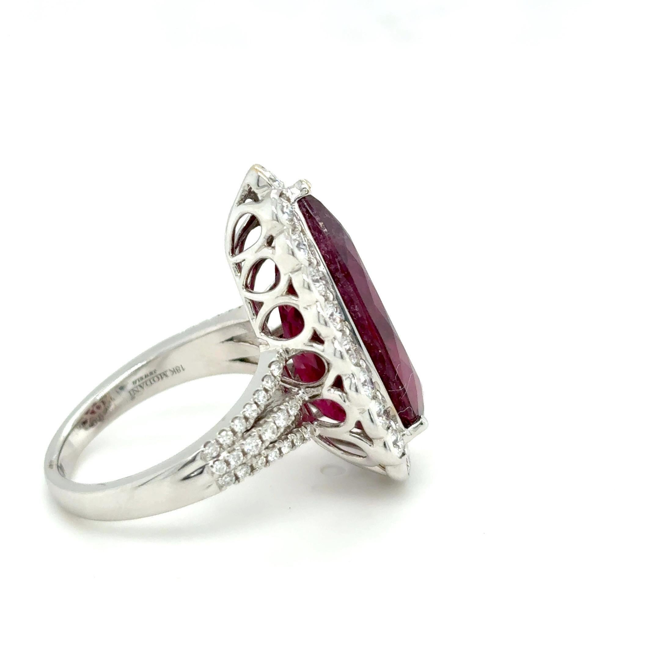 Anillo de cóctel con diamantes y turmalina rubelita talla pera de 12,33 quilates en venta 14