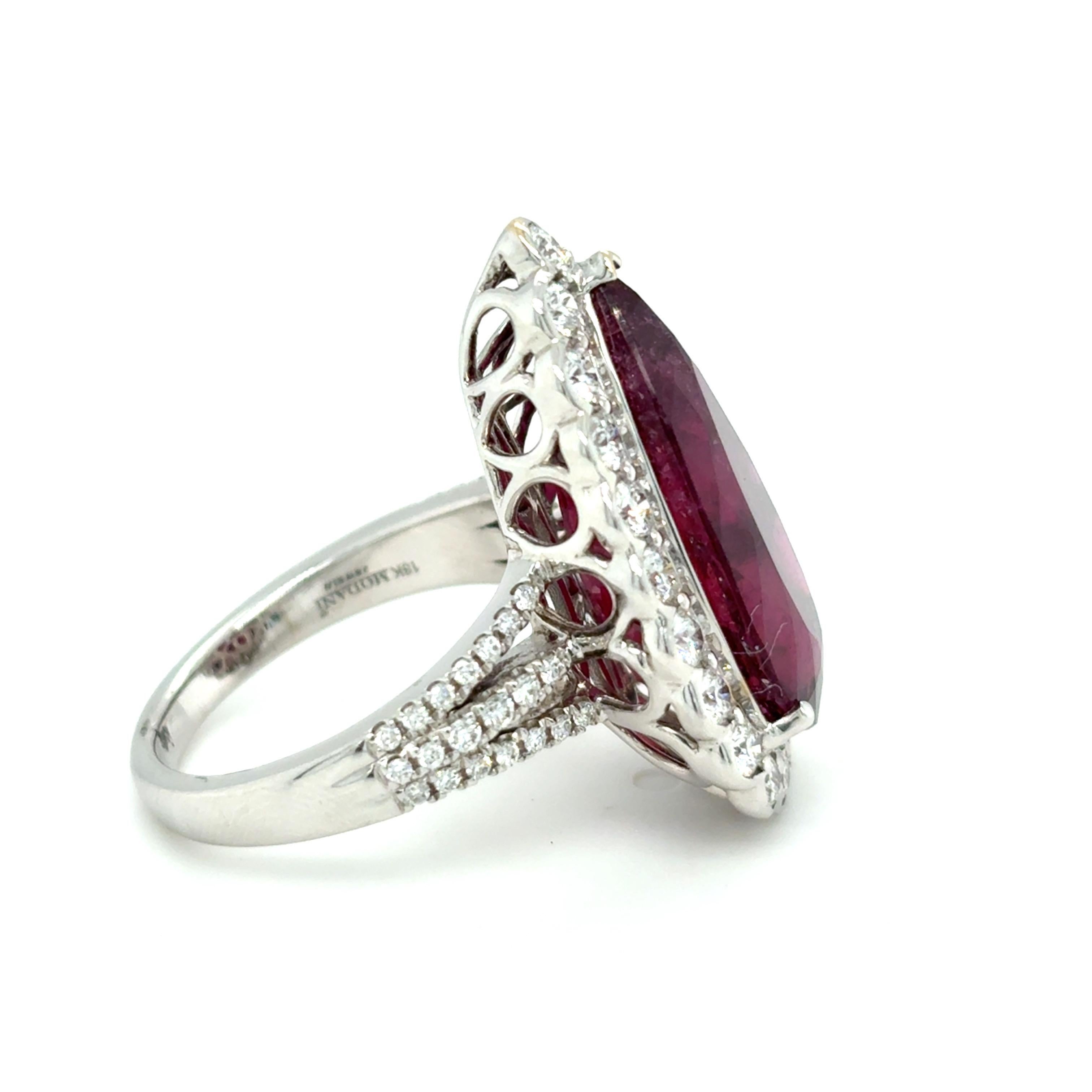 Anillo de cóctel con diamantes y turmalina rubelita talla pera de 12,33 quilates en venta 1