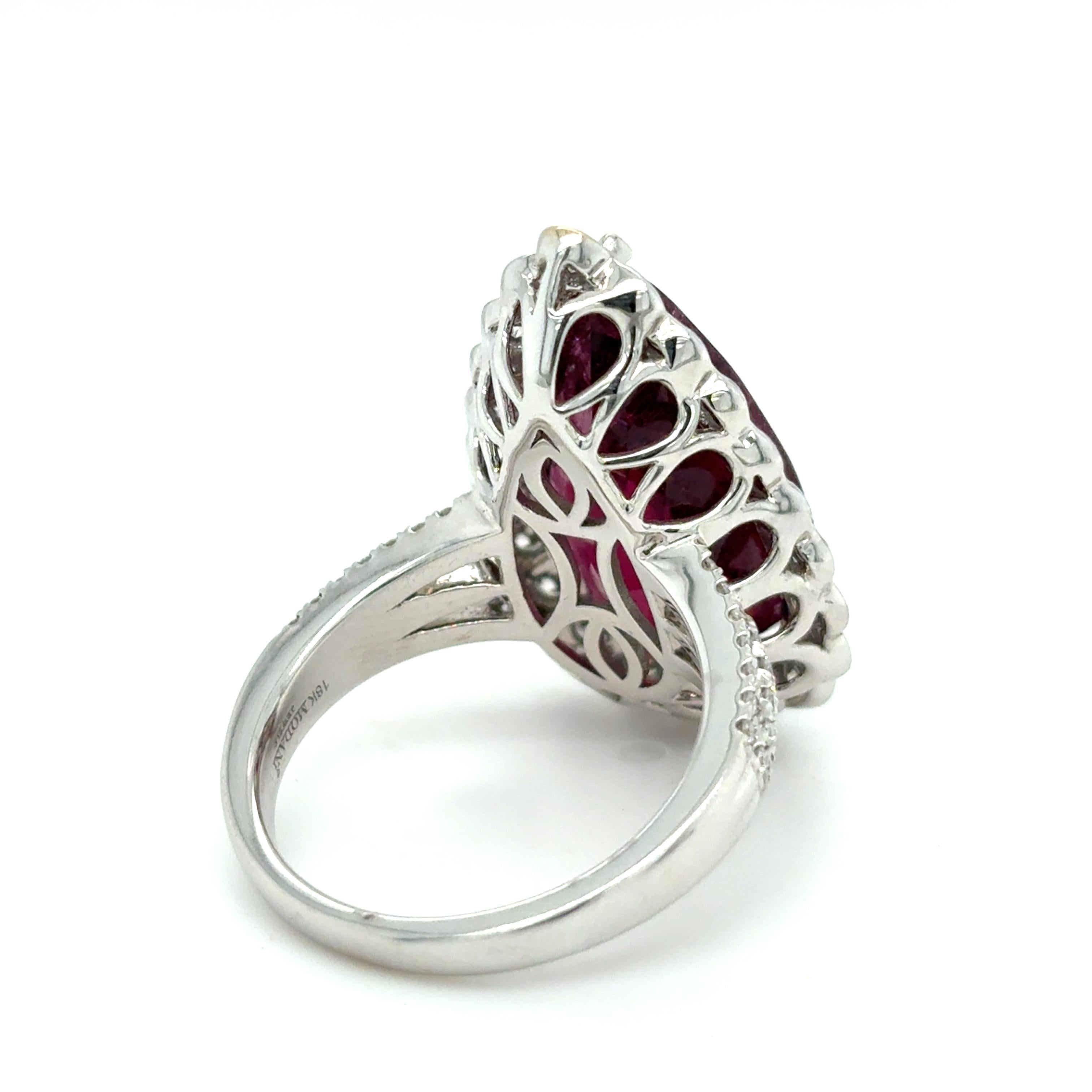 Anillo de cóctel con diamantes y turmalina rubelita talla pera de 12,33 quilates en venta 3