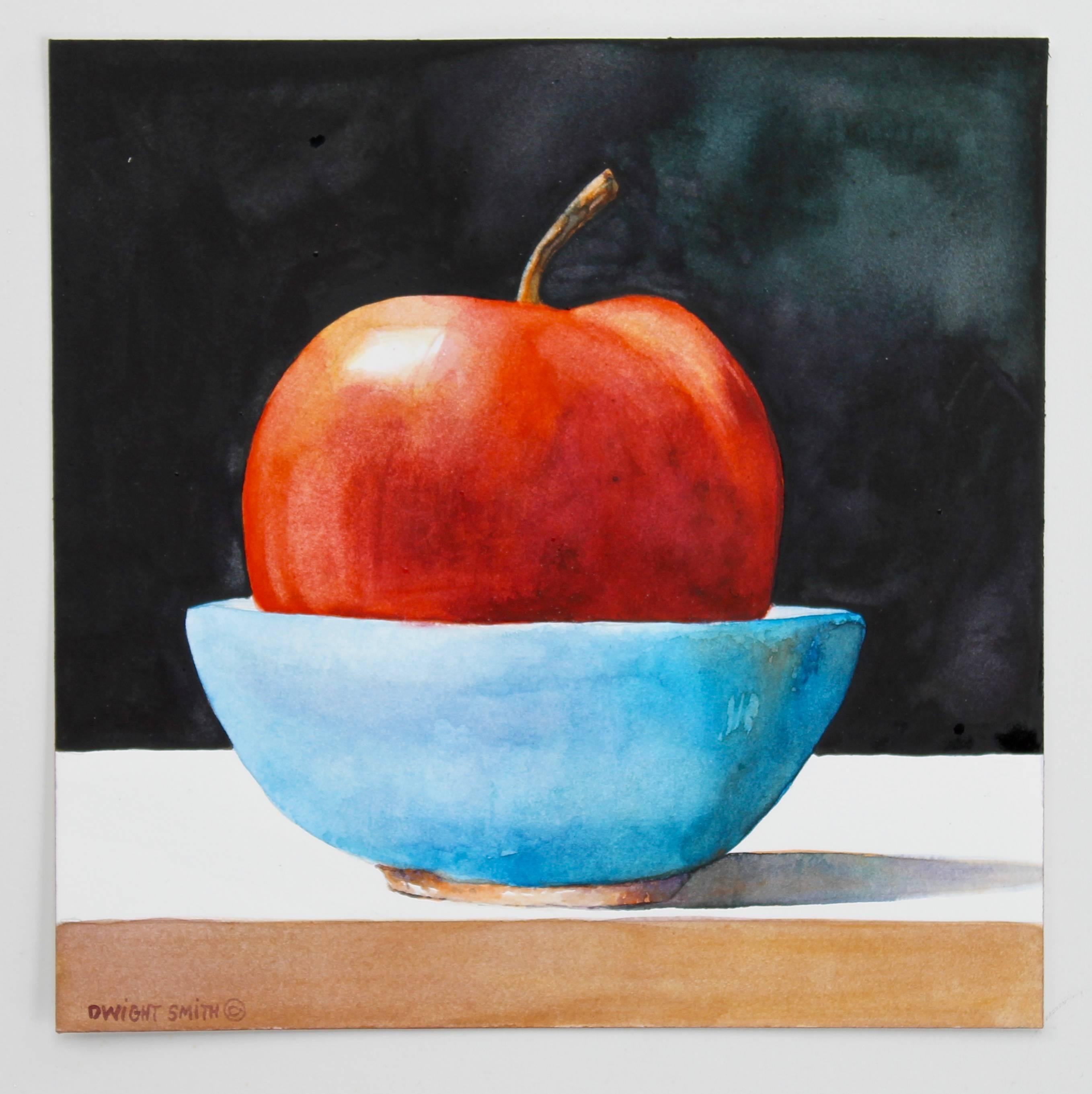 Red Apple with Blue Bowl - Realist Art by Dwight Smith