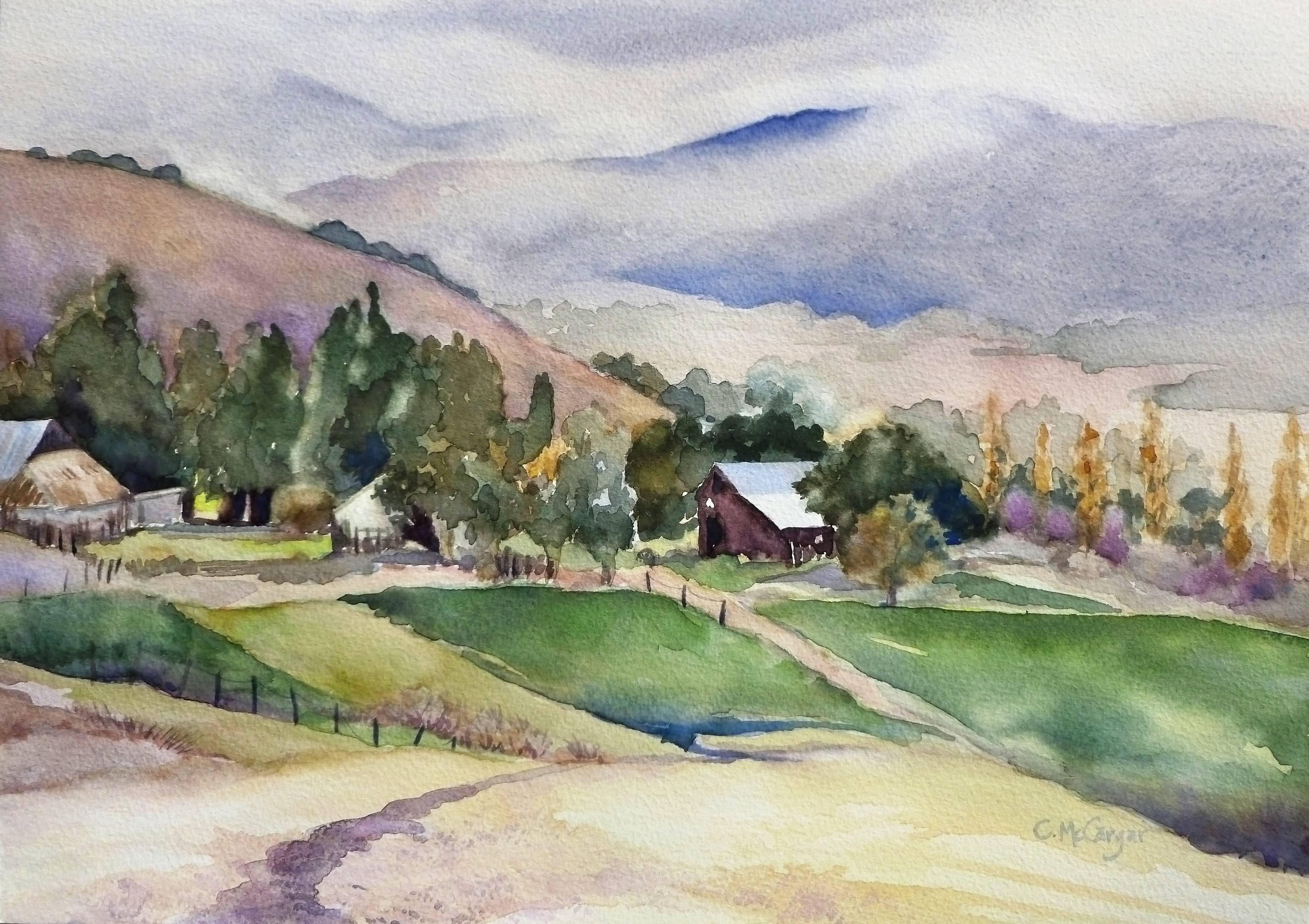 Catherine McCargar Landscape Art - Sonoma Farm, Original Painting