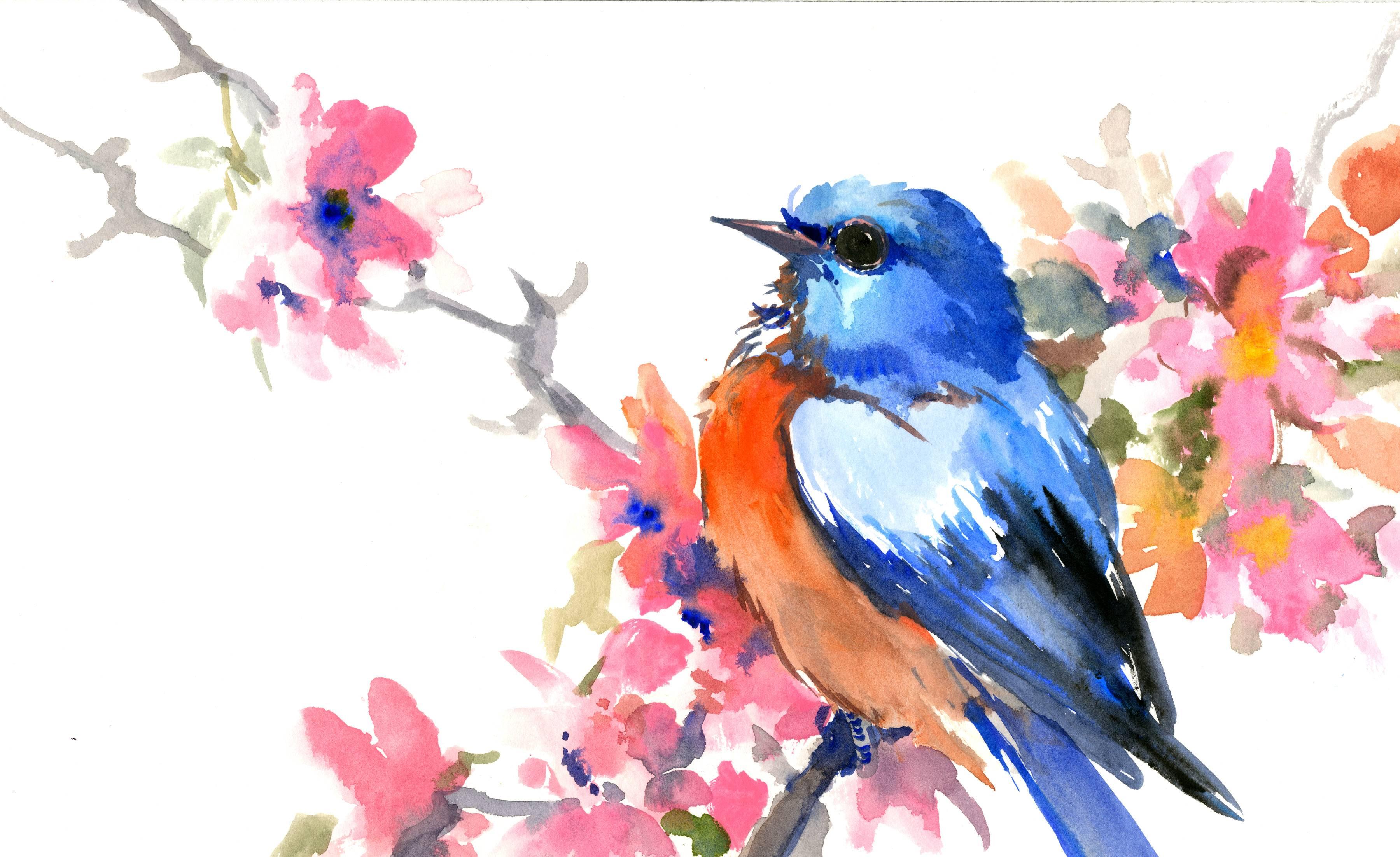 Spring, Bluebird and Sakura Blossom - Art by Suren Nersisyan