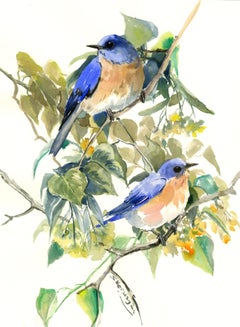 Bluebirds on Linden Tree