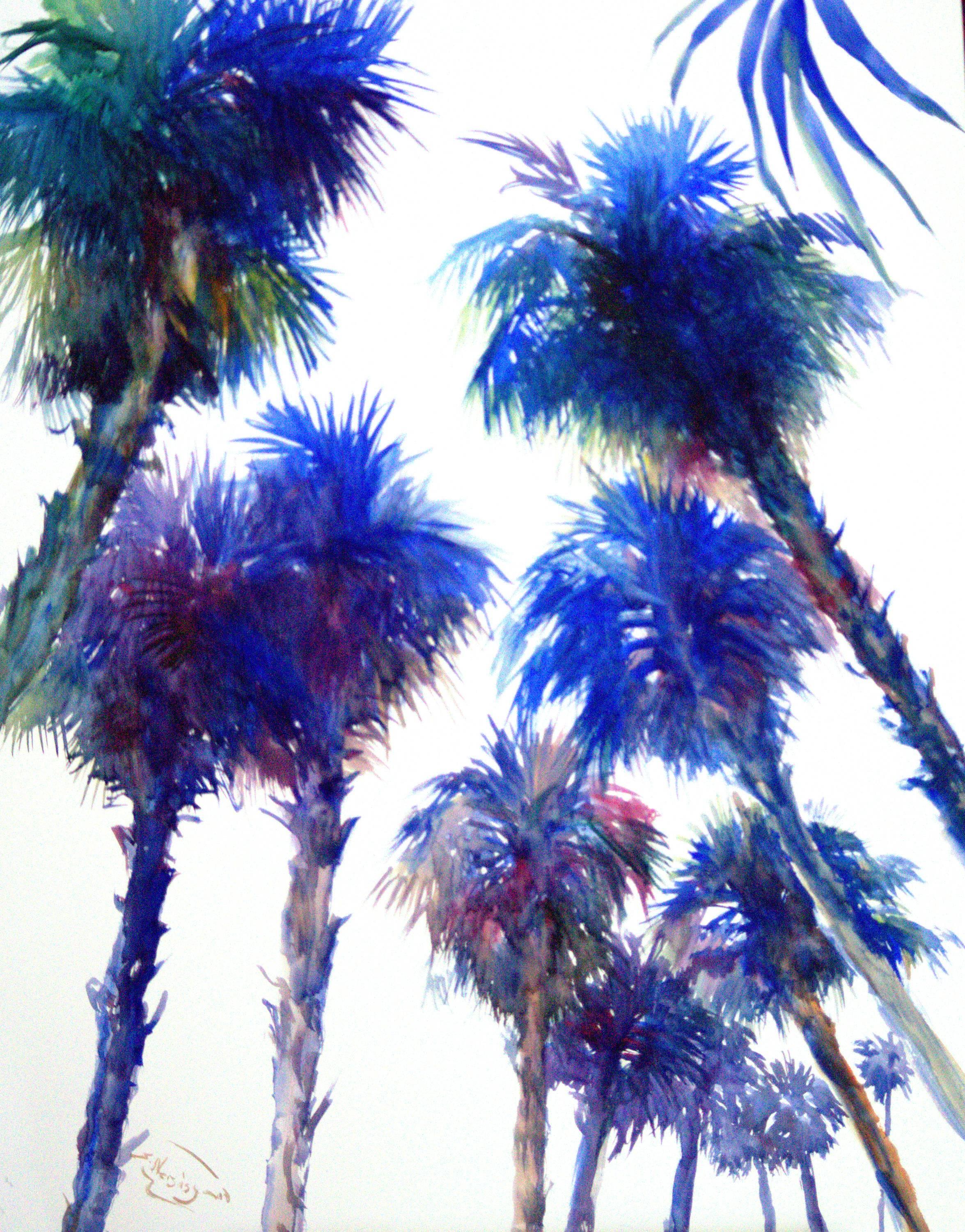 Under Palm Trees, Blue Shades - Art by Suren Nersisyan