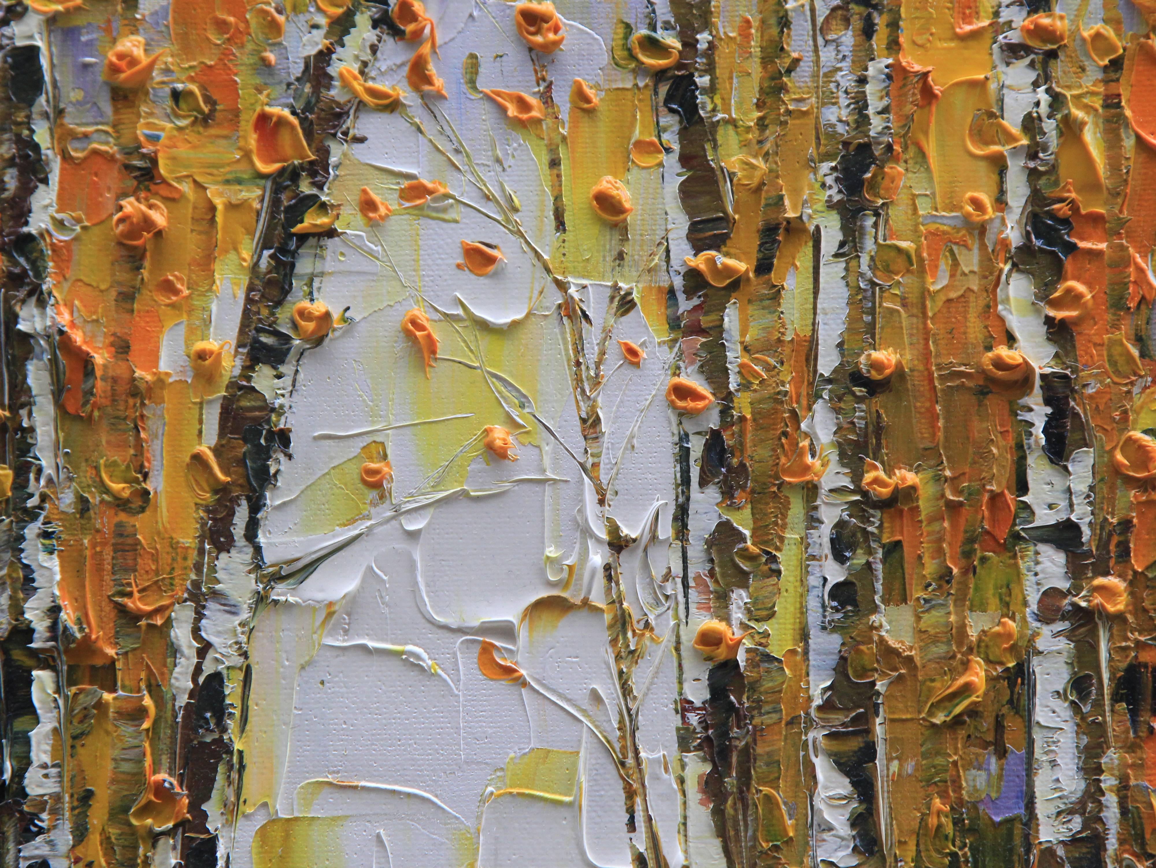 <p>Artist Comments<br />Whether it's fall, winter, spring or summer it's always time for some colorful birch! This painting is done with a palette knife, and resonates with a poetic symphony of turning leaves, crisp, bright earthy colors, and