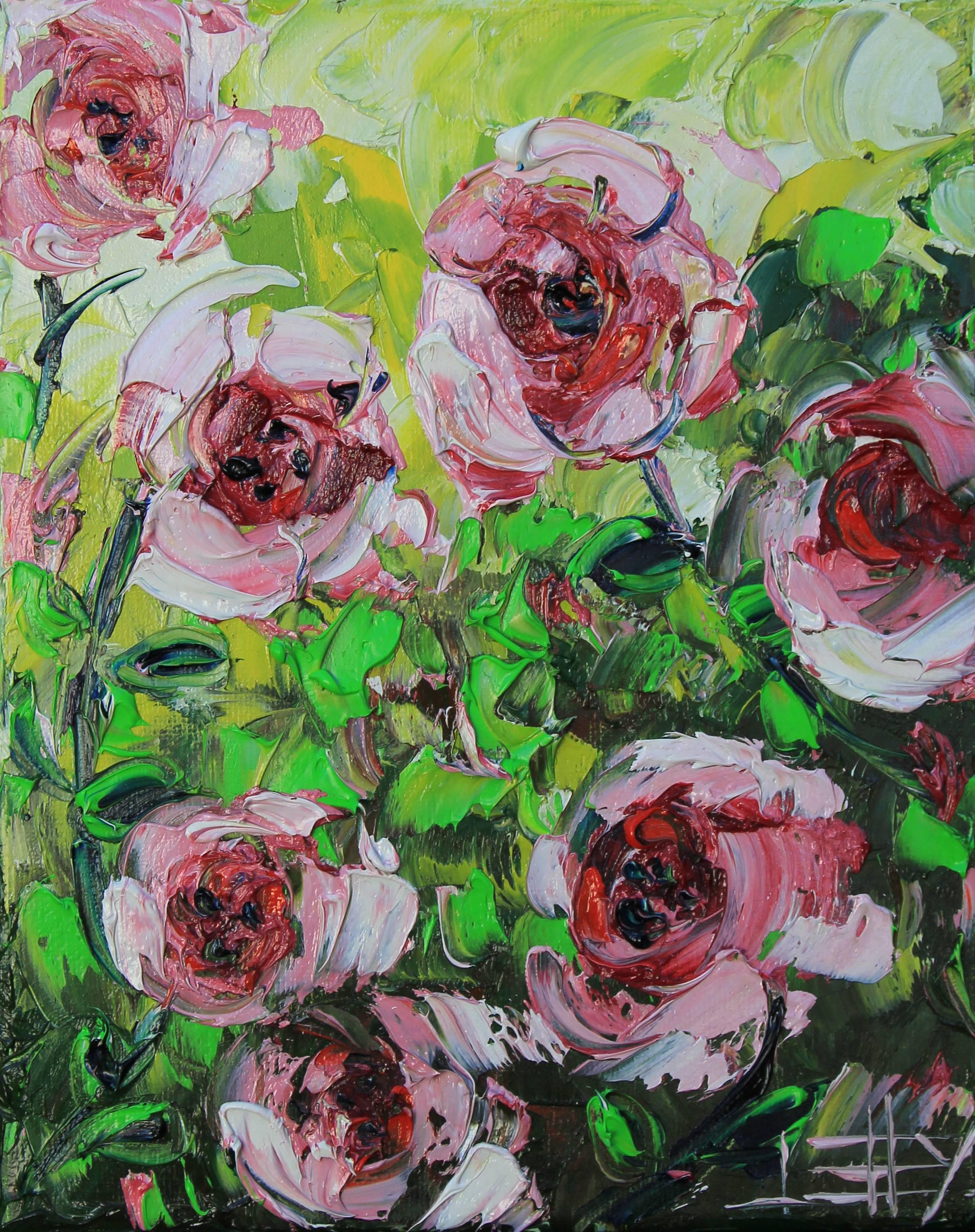 My Garden Song Lisa Elley Oil painting on stretched canvas
One-of-a-kind
Signed on front and back
2017
8 in. h x 10 in. w x 1 in. d
0 lbs. 6 oz. Artist Comments 
Flowers are a perfect subject for the palette knife. I create nuances and texture with