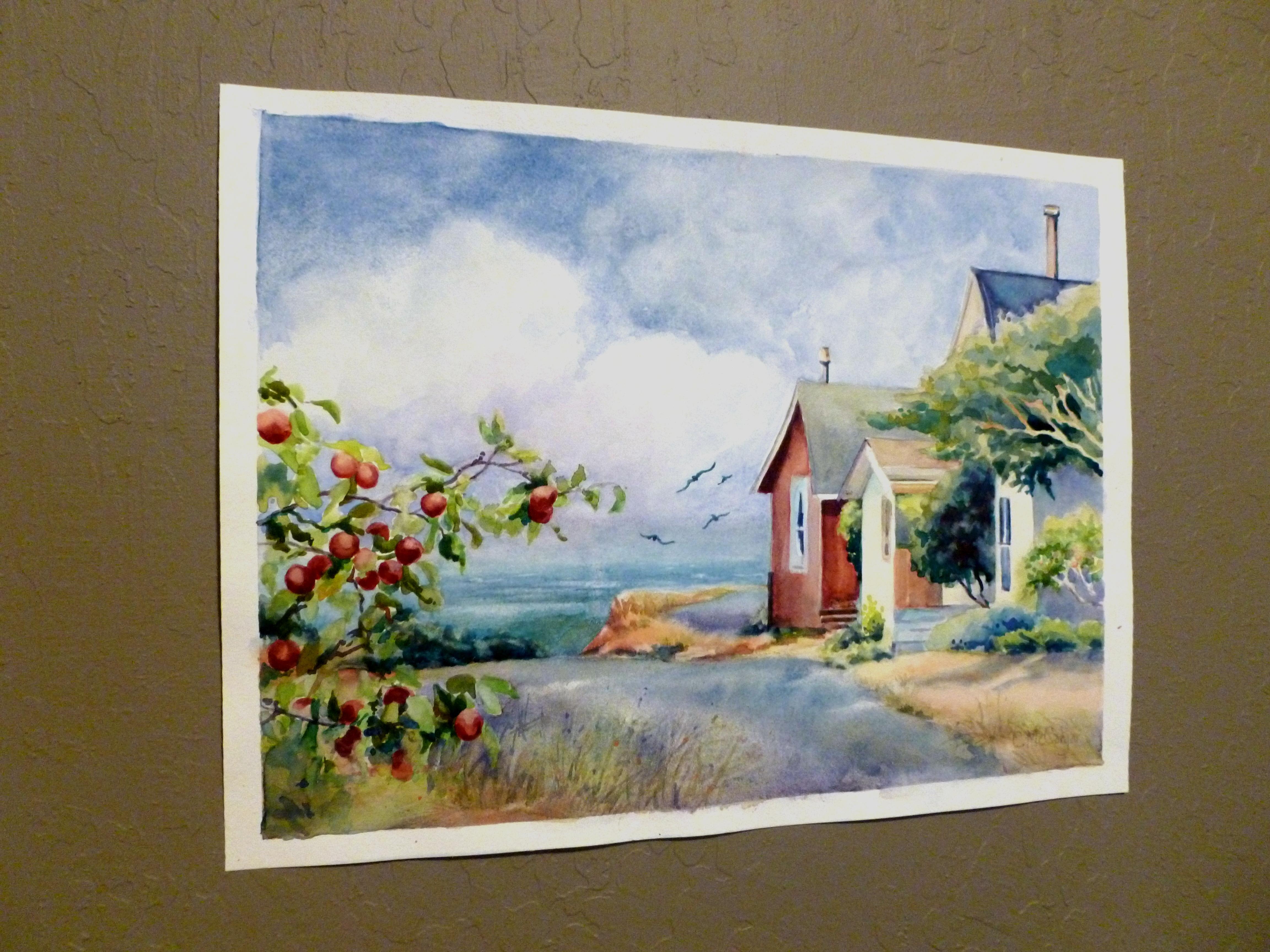 Cottages by the Sea Catherine McCargar, Watercolor painting on paper
One-of-a-kind
Signed on front
2014
12 in. h x 16 in. w 
0 lbs. 1 oz. 

 Artist Comments 
This scene depicts seaside cottages on the northern California coast of Mendocino. A