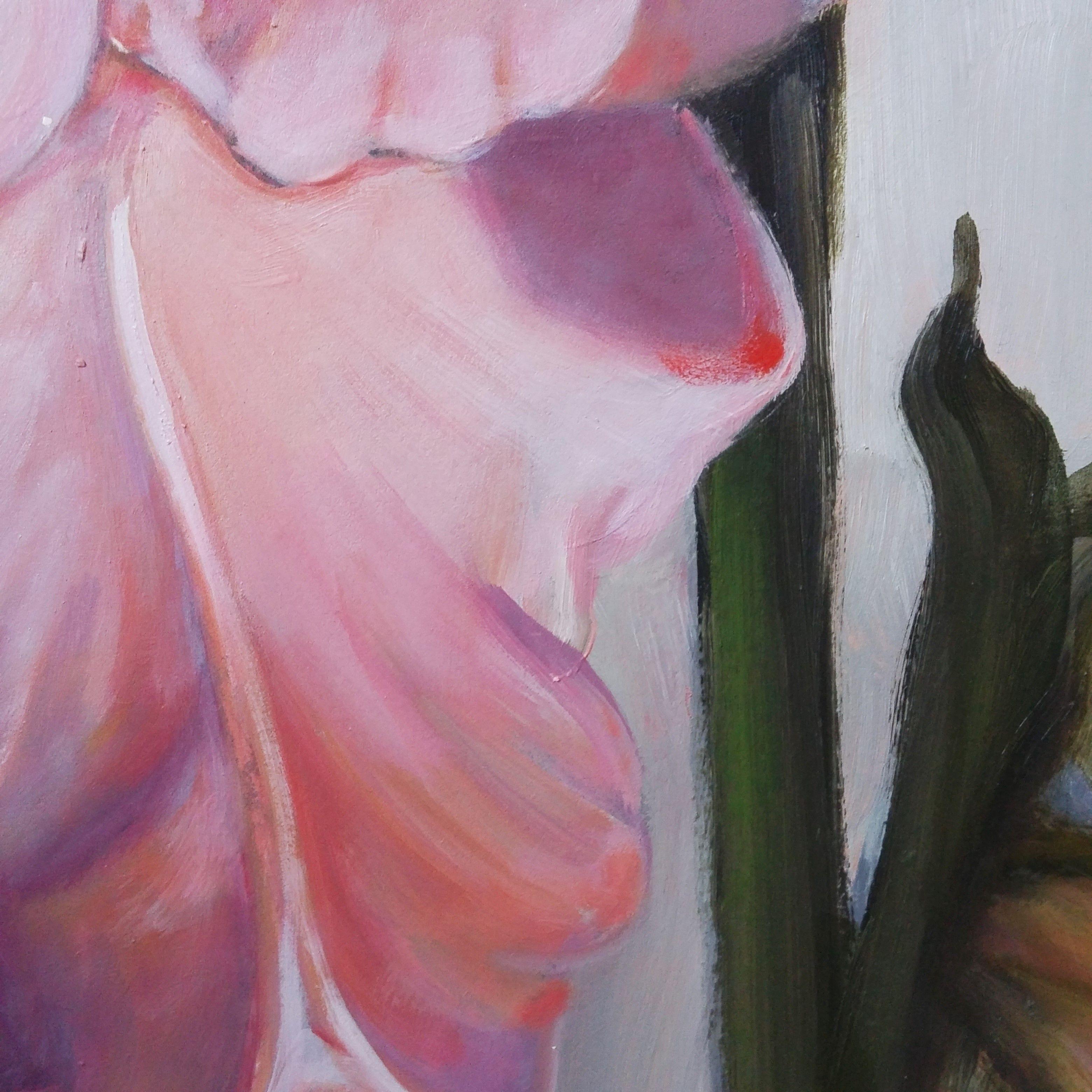 Gladiolas, Dawn, Painting, Oil on Wood Panel For Sale 3