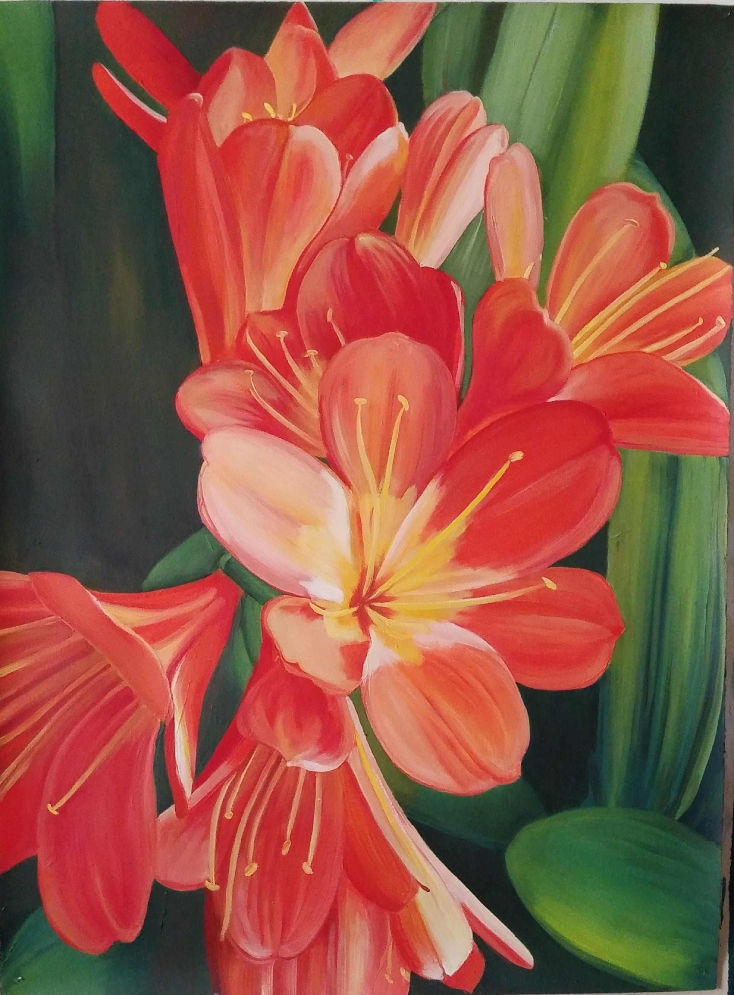 Fleur tropicale, peinture, huile sur papier - Painting de Marie Alsbrooks