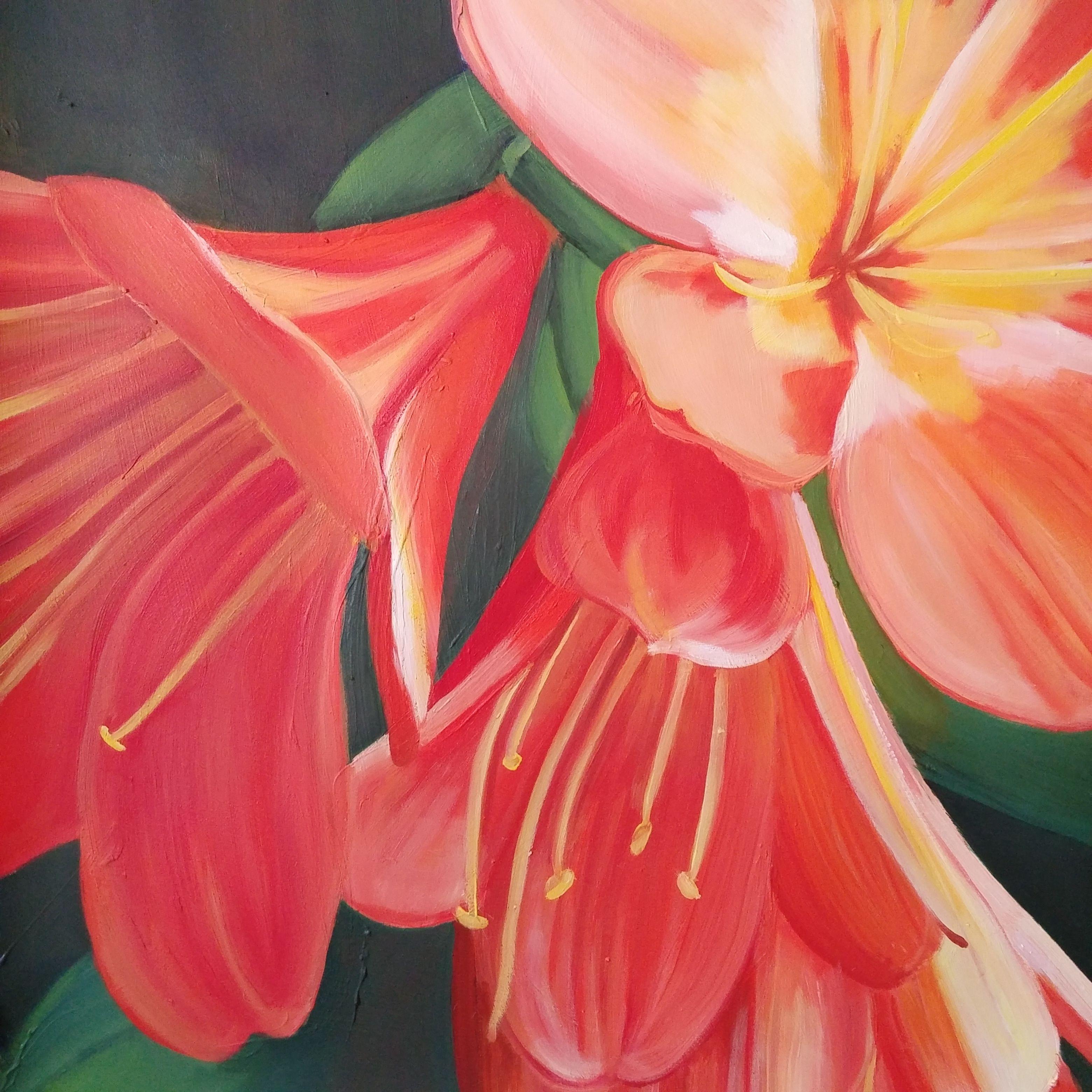 Fleur tropicale, peinture, huile sur papier - Autres styles artistiques Painting par Marie Alsbrooks