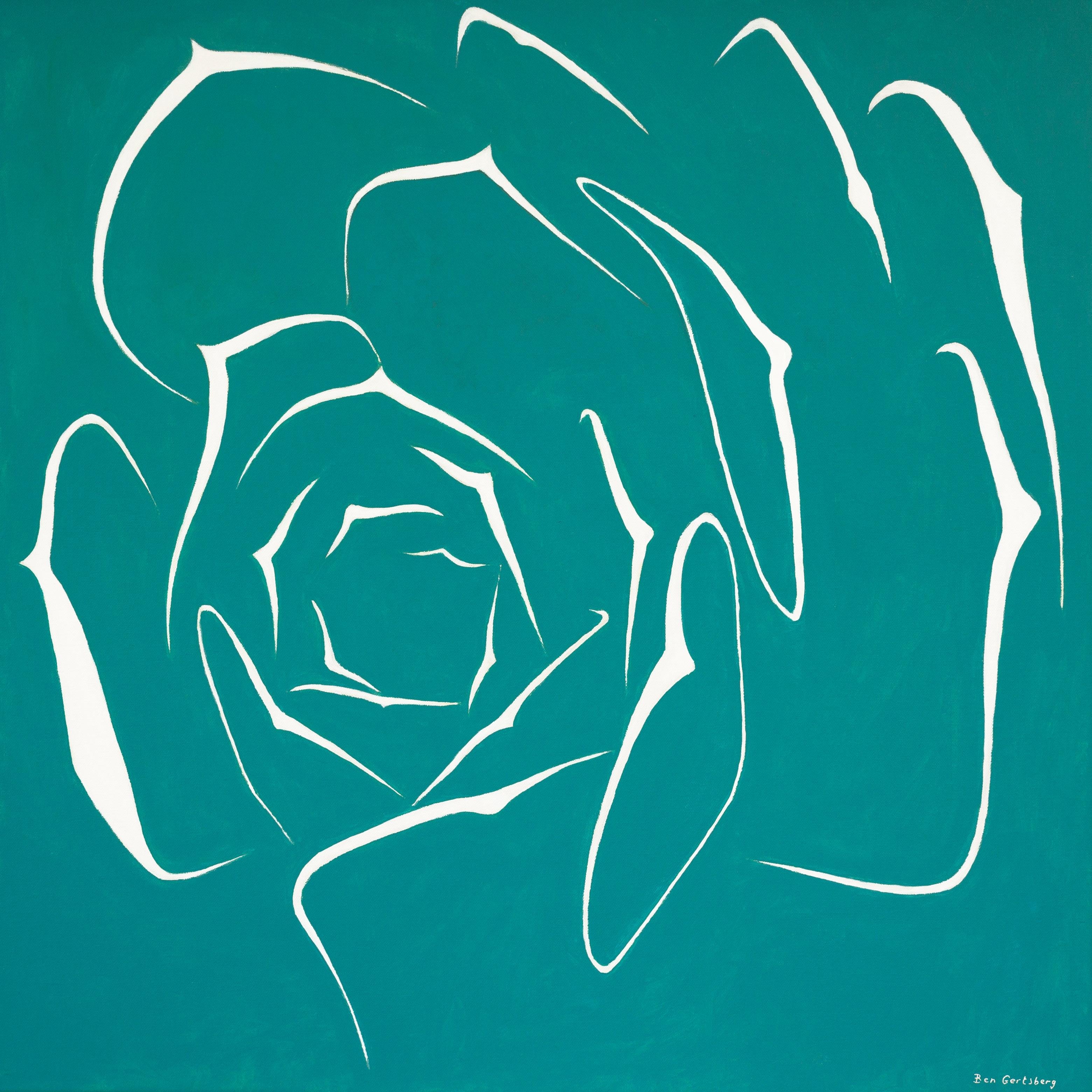 Ben Gertsberg Abstract Painting - Succulent in Turquoise, Painting, Acrylic on Canvas
