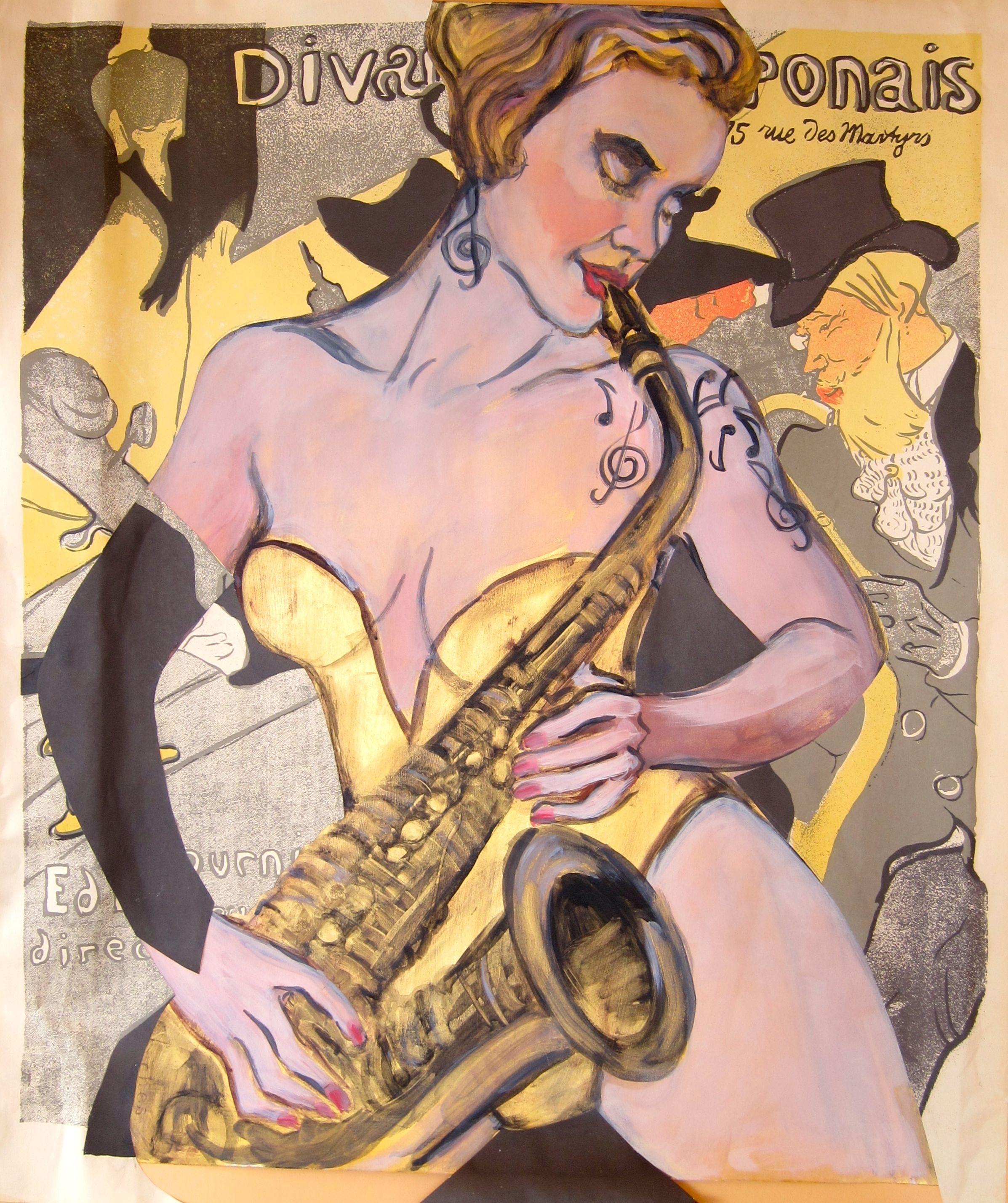 Sexaphone, Mixed Media on Watercolor Paper - Mixed Media Art by Freda Alschuler