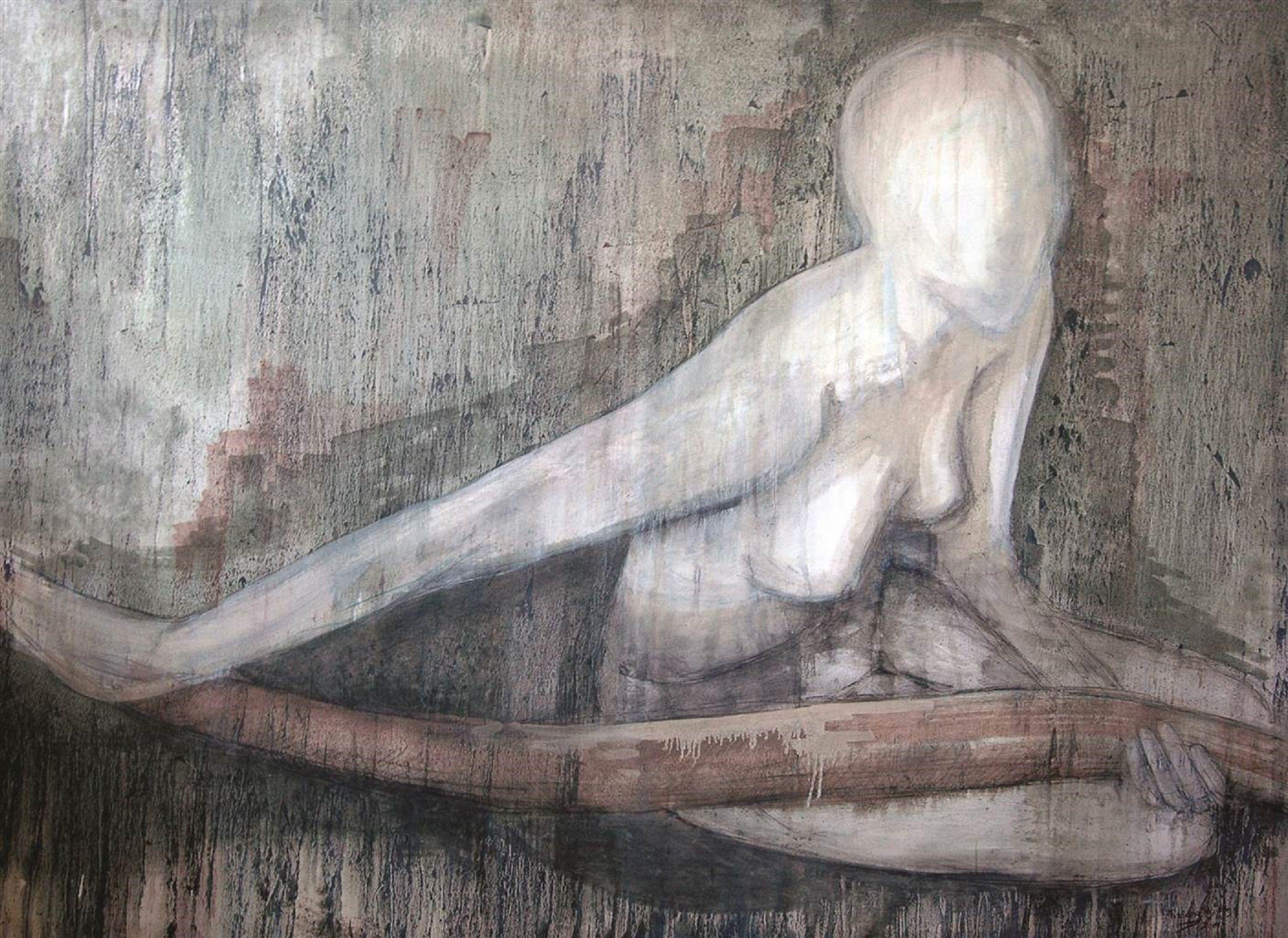 Nude Forest, Painting, Watercolor on Canvas - Art by Tiziana Fejzullaj