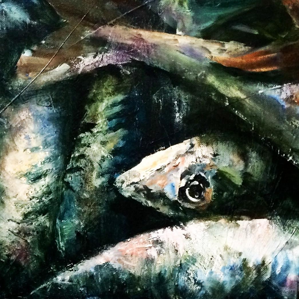 Mackerel, Gemälde, Öl auf Leinwand (Sonstige Kunststile), Painting, von Sallyann Beirne