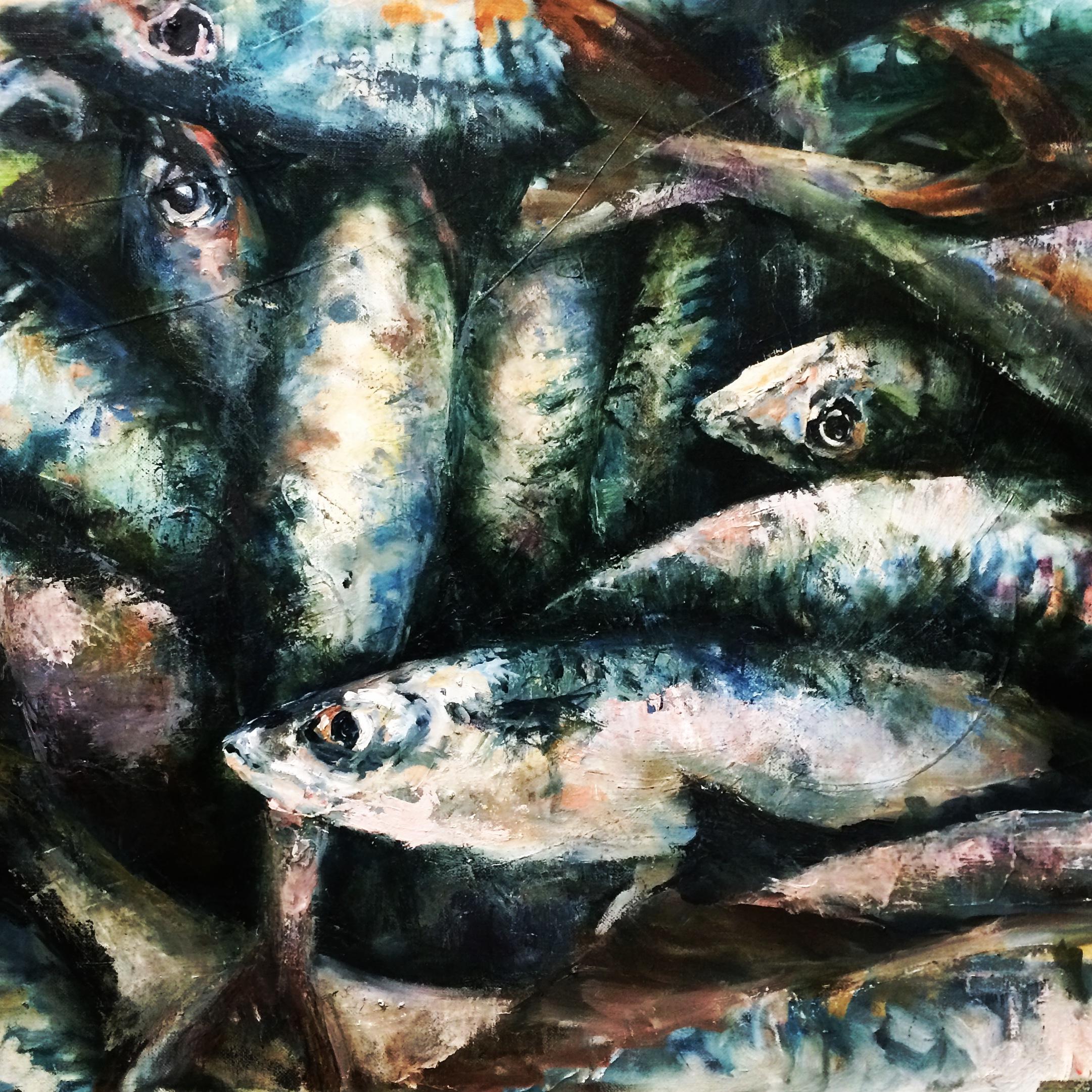 Mackerel, Peinture, Huile sur Toile - Painting de Sallyann Beirne