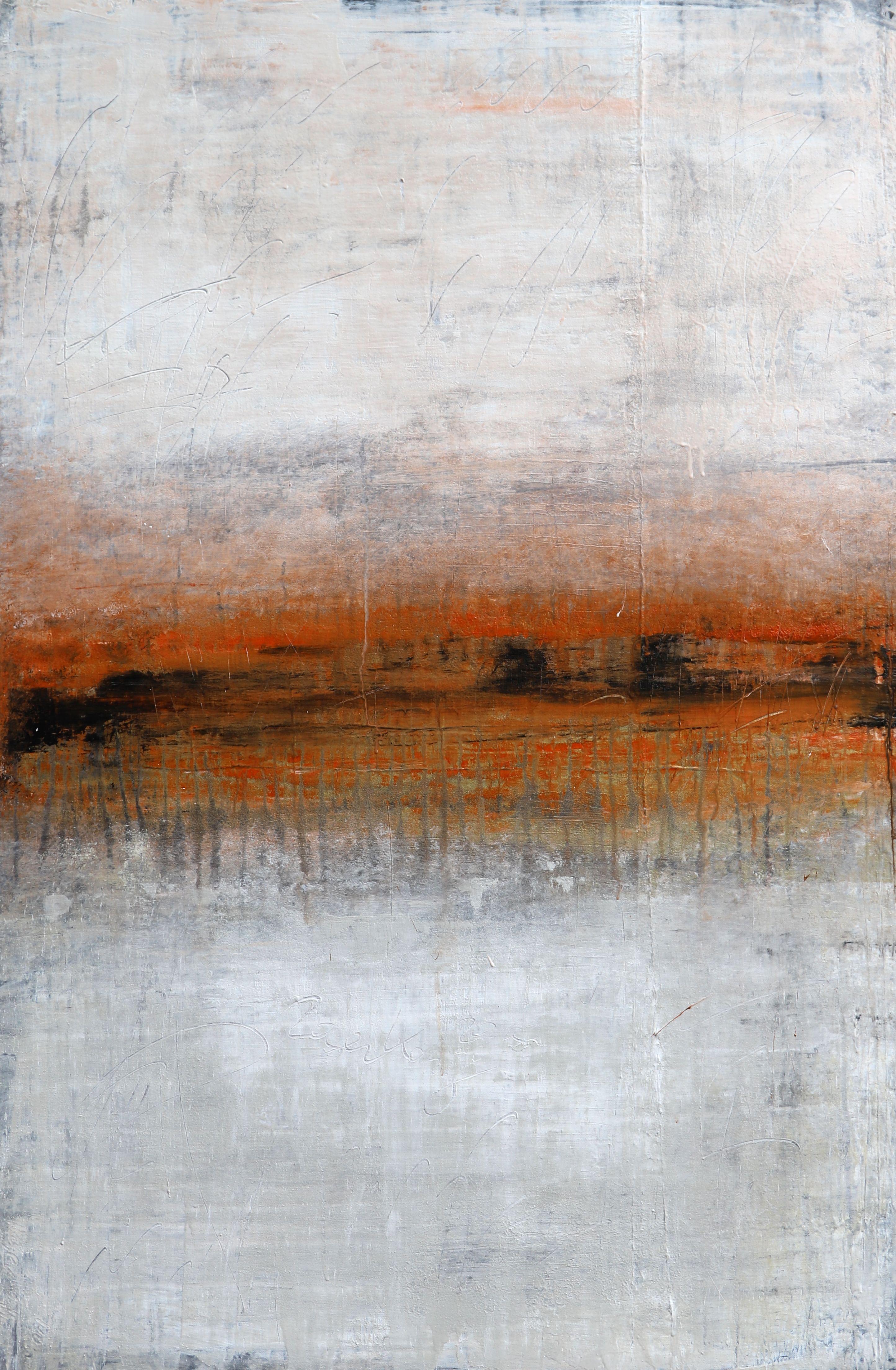 Roger König Abstract Painting - "1243 red gold horizon", Painting, Acrylic on Canvas