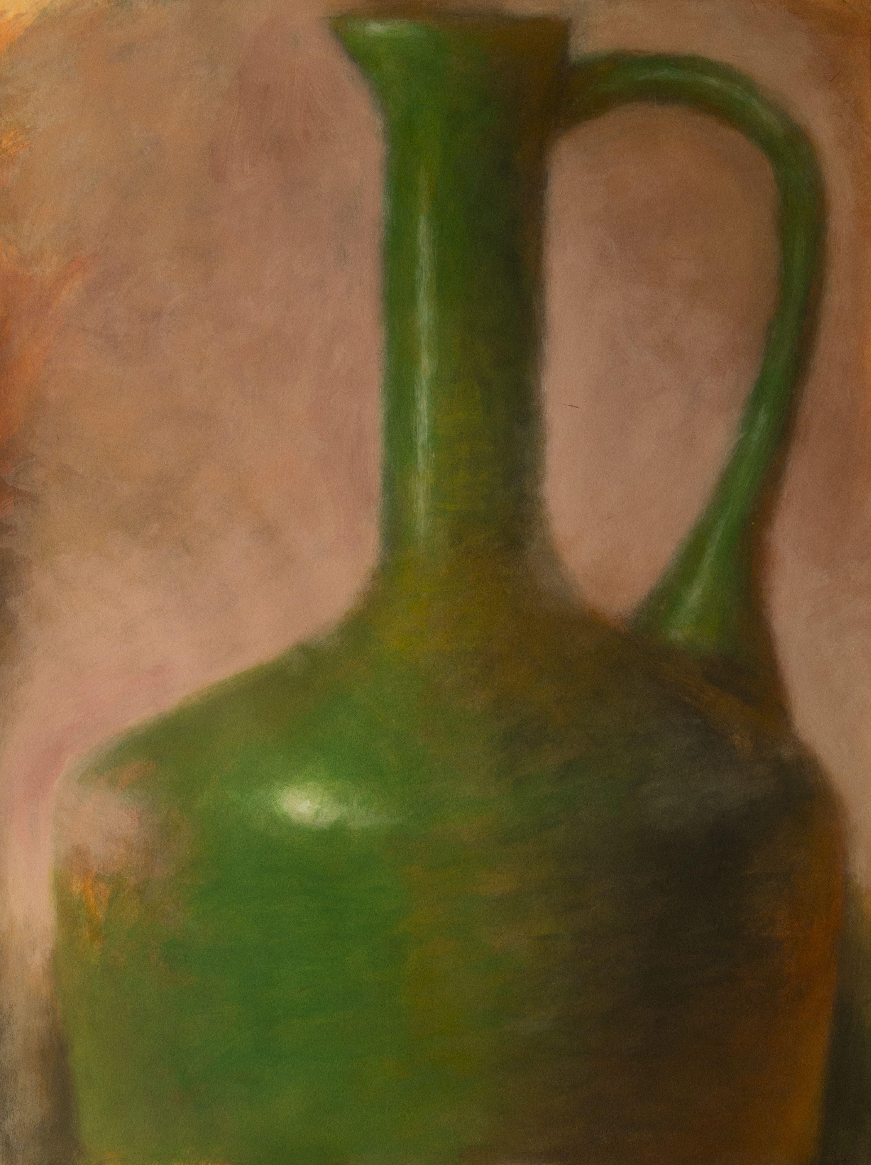 Green Amphora on Pink, Mixed Media on Watercolor Paper - Mixed Media Art by Zev Robinson