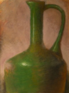 Green Amphora on Pink, Mixed Media on Watercolor Paper