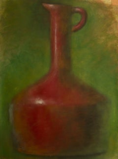 Red Amphora on Green, Mixed Media on Watercolor Paper