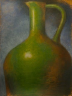 Green Amphora on Blue, Mixed Media on Watercolor Paper