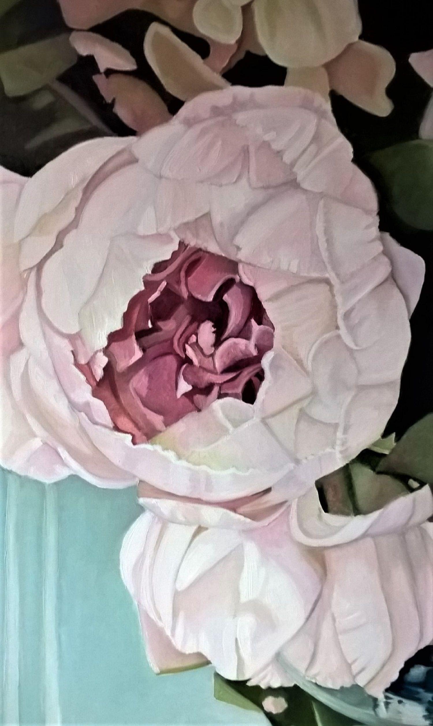 Peonie in ottobre, Pittura, Olio su tela - Painting Contemporaneo di LOUISA SIMPSON