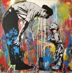 Père et fils, techniques mixtes sur toile