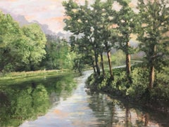 Country River by the Mill, Painting, Oil on Canvas