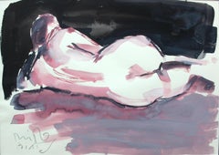 Nude (Backside) - Contemporary figurative watercolor painting, 