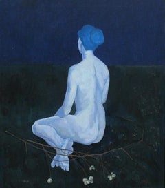 robert bluj Nude - Contemporary Figurative Oil Painting, Cold tones, Blue