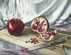 Pomegranates on an Acacia Board, Painting, Oil on Canvas