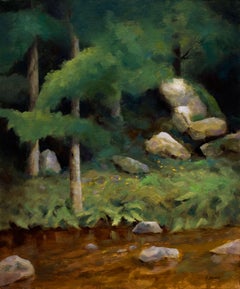 Corot's Forest, Along the River's Edge, Painting, Oil on Canvas