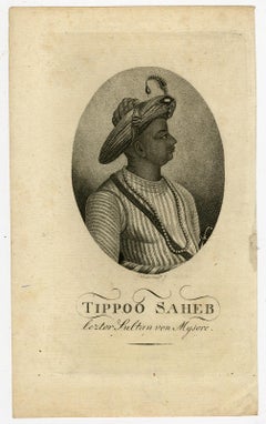 Tipu Sahib "the tiger of Mysore" by Conrad Westermayr - Engraving - 19th Century