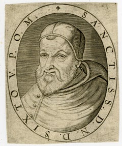 Portrait of Pope Sixtus V by Remigius Hogenberg? - Engraving - 16th Century