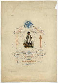 Calligraphic portrait of Napoleon by Jean Midolle - Lithograph - 19th Century