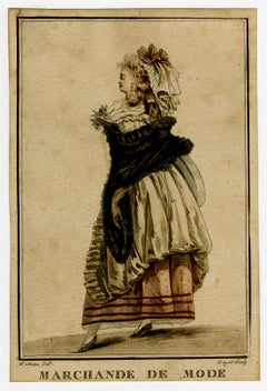 A woman selling fashionable clothing by Laurent Guyot - Mezzotint - 18th Century