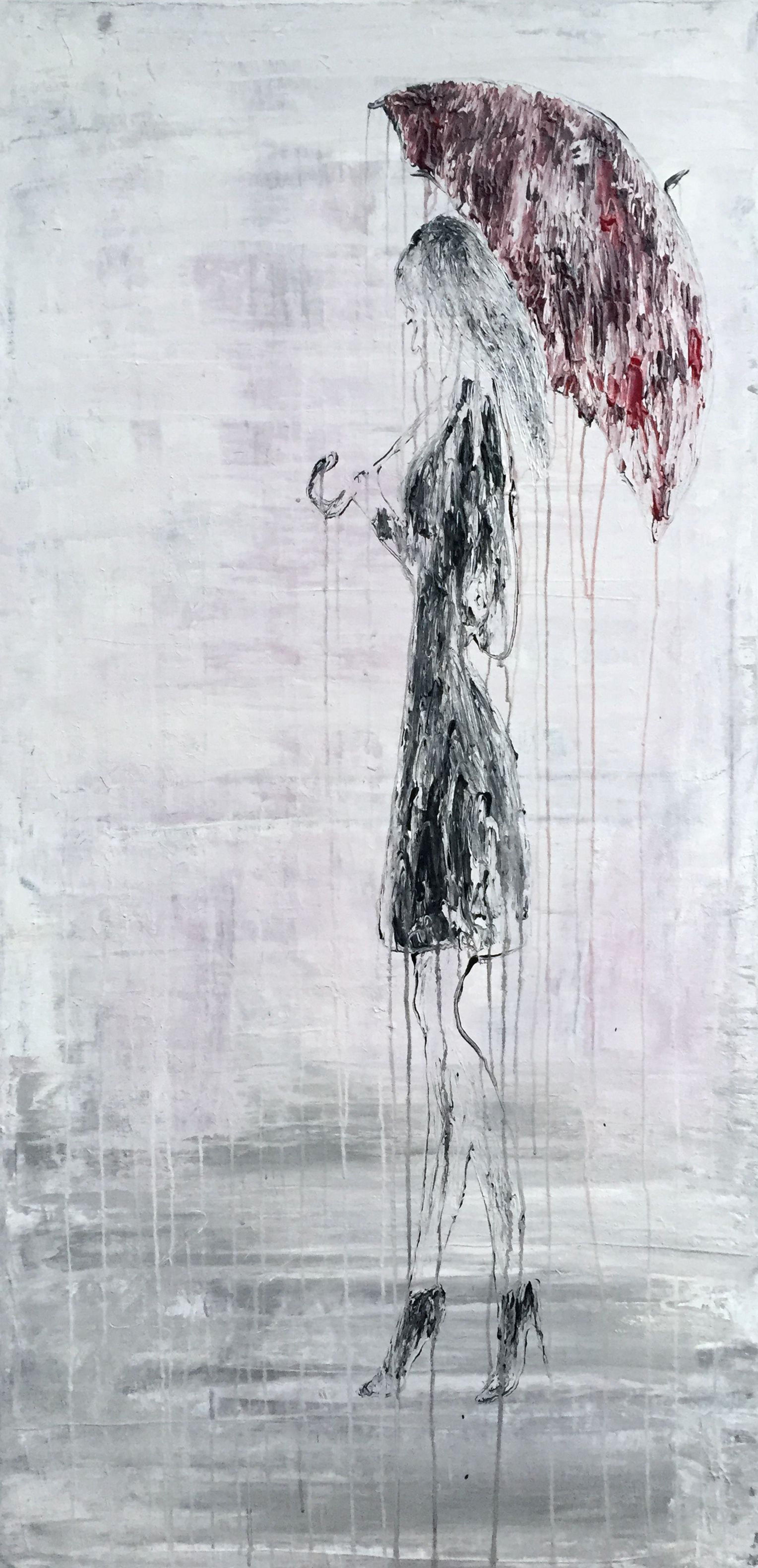 Roger König Abstract Painting - "Abstract Girl in the Rain No.3", Painting, Acrylic on Canvas