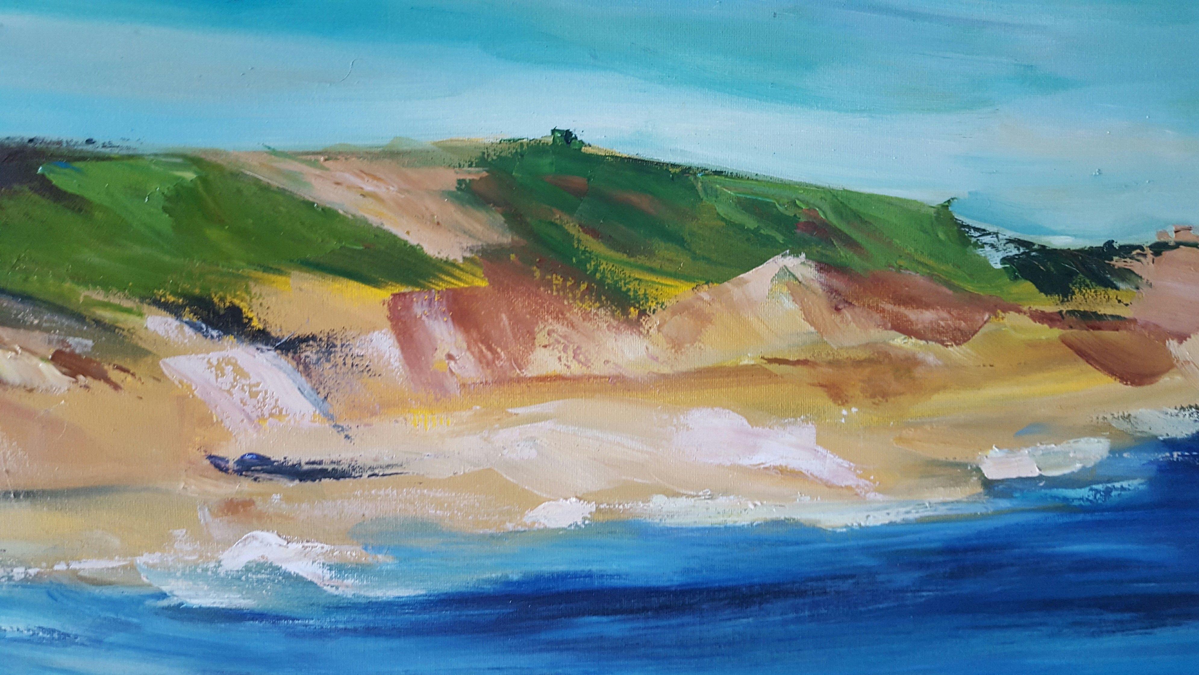 The big blue horizon & the golden sands of Summer, Painting, Oil on Canvas 2