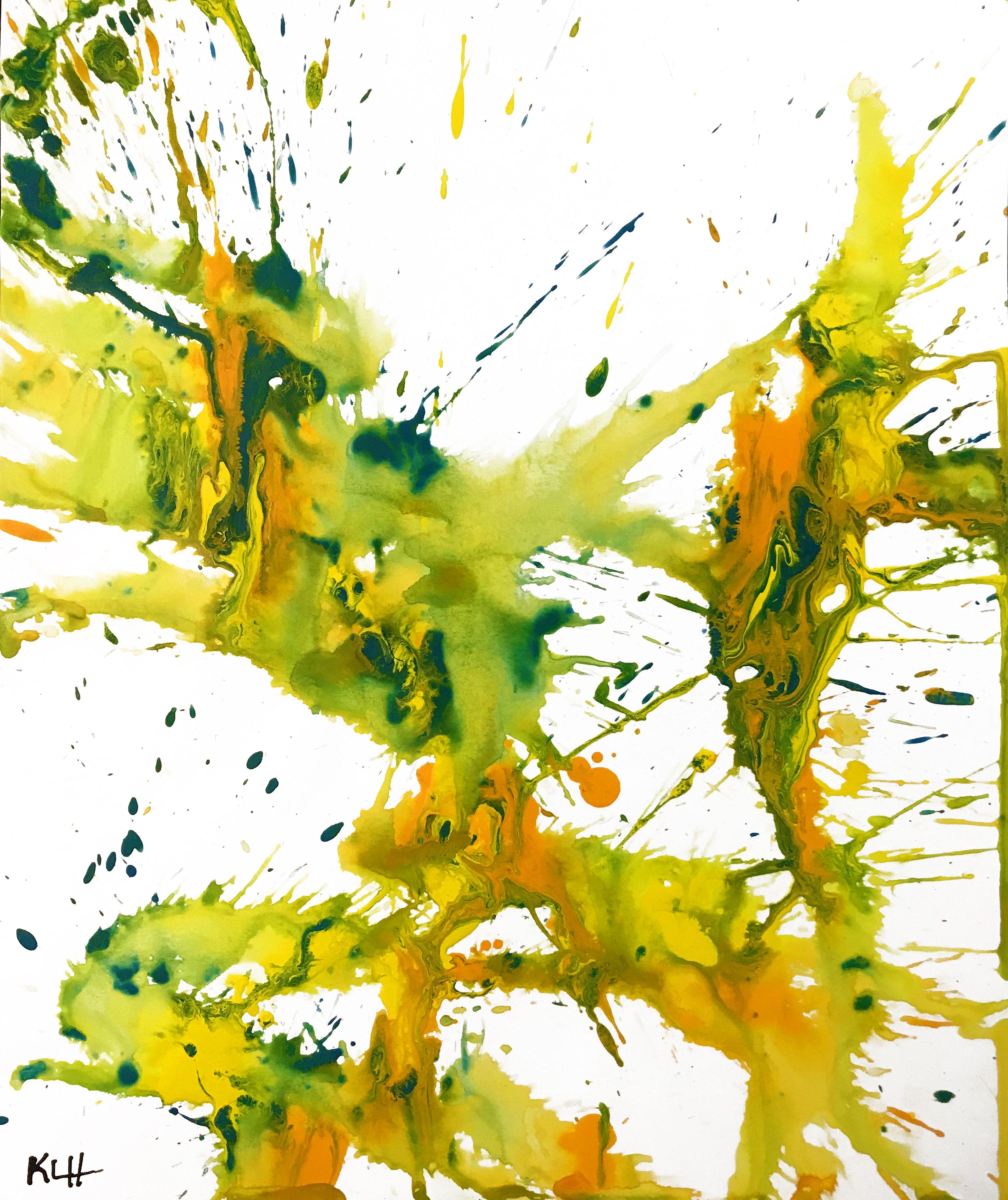 2 - Chaotic Crazy Lemon Lime Paintings 4172.4173, Painting, Watercolor on Paper - Abstract Art by Kris Haas